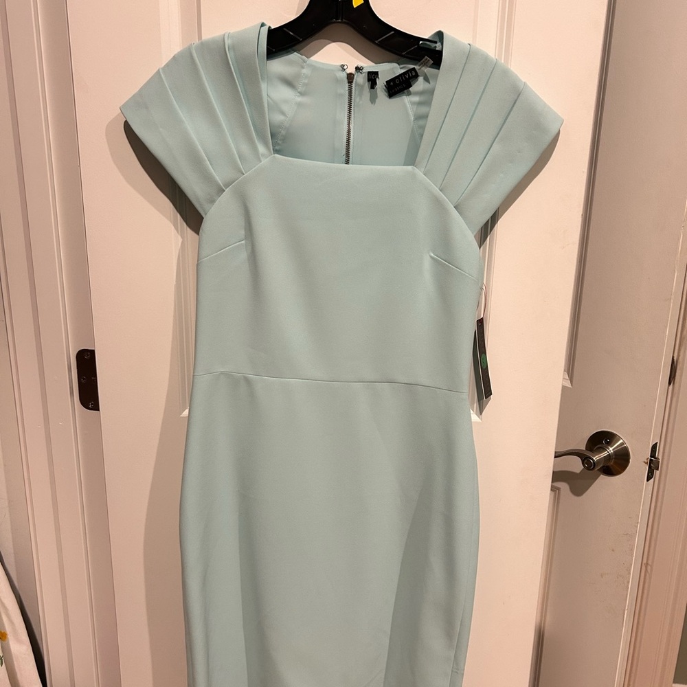 NWT Alice + Olivia Green Sheath Midi Dress with Square Neck